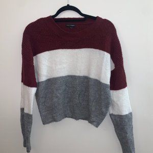 Ambiance Apparel Burgundy, Grey and White Stripe Sweater